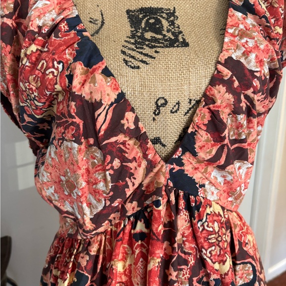 Anthropologie Floral Boho Midi Dress Size 10 NWT Brown Red‎ Tier Msrp 170 - Picture 4 of 11